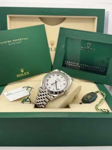 Rolex Datejust 41mm 126334 white roman dial, fluted, jubilee bracelet, 2024 unworn
