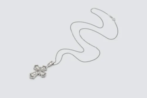 9ct White Gold Diamond Cross Pendant Necklace 1.25ct