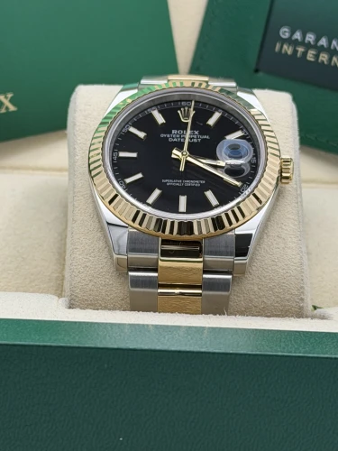 Rolex Datejust 41mm 126333, fluted bezel, black baton, bi metal oyster, 2021
