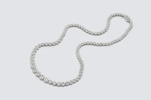 9ct White Gold Diamond Tennis Necklace 10.63ct Graduated Brilliant Cut Flower Set