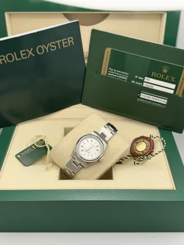 Rolex Oyster Perpetual 26mm 176200 silver baton dial 2009