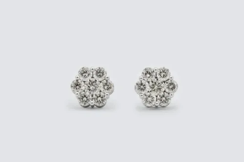 9ct White Gold Diamond Flower Stud Earrings 4.00ct