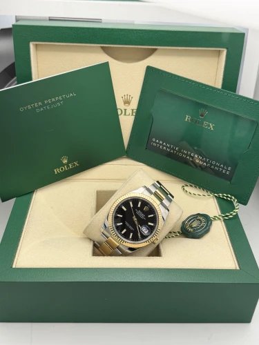 Rolex Datejust 41mm 126333, fluted bezel, black baton, bi metal oyster, 2021